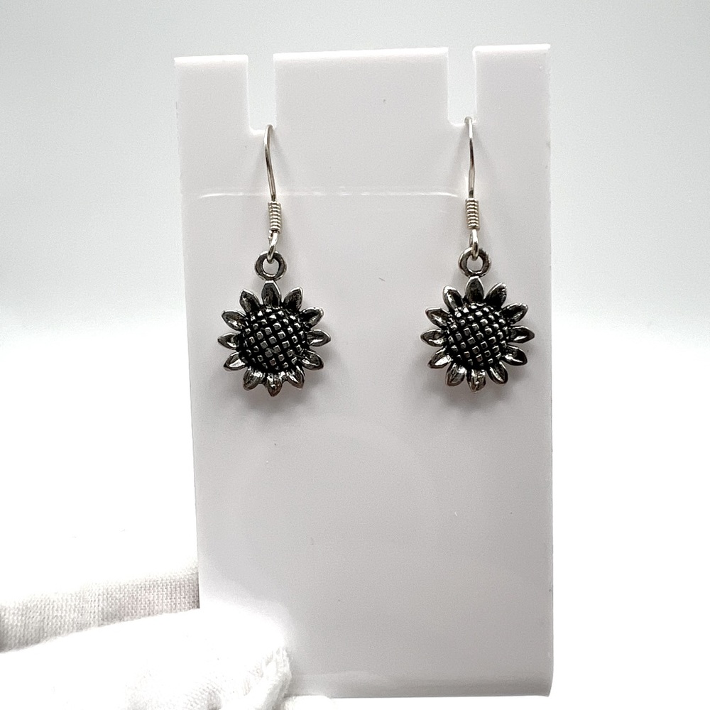 .925 Sterling Silver Sunflower Earrings - Picture 1 of 14